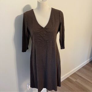 Toad & Co. Brown Houndstooth Midi Dress Organic Cotton Large